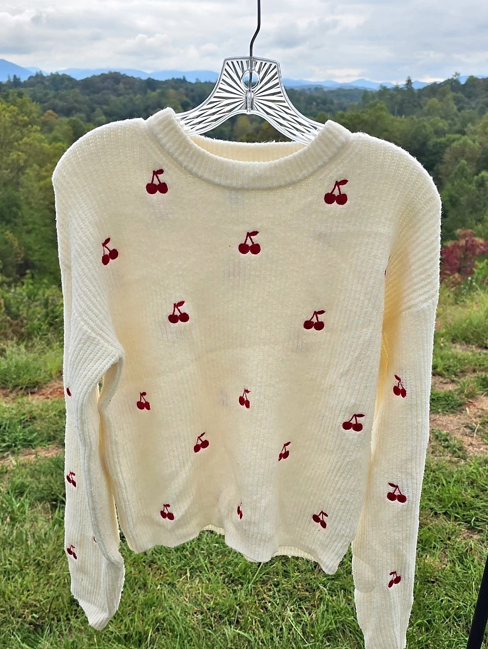 a new day Cherry Print Crew Neck Sweater Size XS Like New